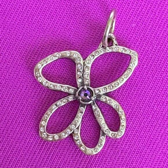 Waxing Poetic Sterling Silver and Swarovski Crystal Violet Flower Charm Pendant - Picture 1 of 4